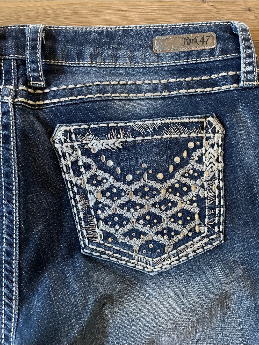 Wrangler Rock 47 Ultra Low Rise Bootcut Jeans Size 32X32 Embroidered/Rhinestones - Picture 11 of 11